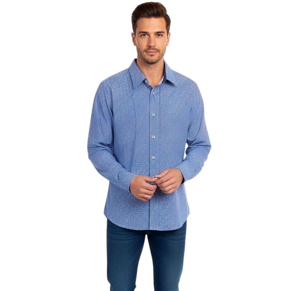 Nick Graham Every Where Mens Button up Shirt Sz XL Stretch Blue Casual Modern